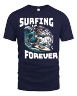 Adventurous Surfing Forever Skeleton Wave Rider Graphic Tee - navy t-shirt on white background