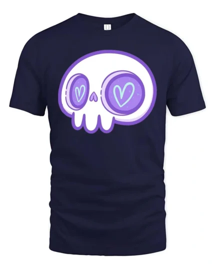 Charming Pastel Sugar Skull Heart Eyes Gothic Graphic Tee - navy t-shirt on white background