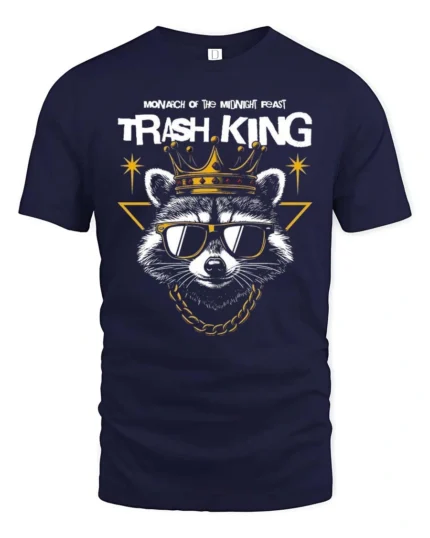 Nocturnal Trash King Raccoon Crown Luxury Graphic Tee - navy t-shirt on white background