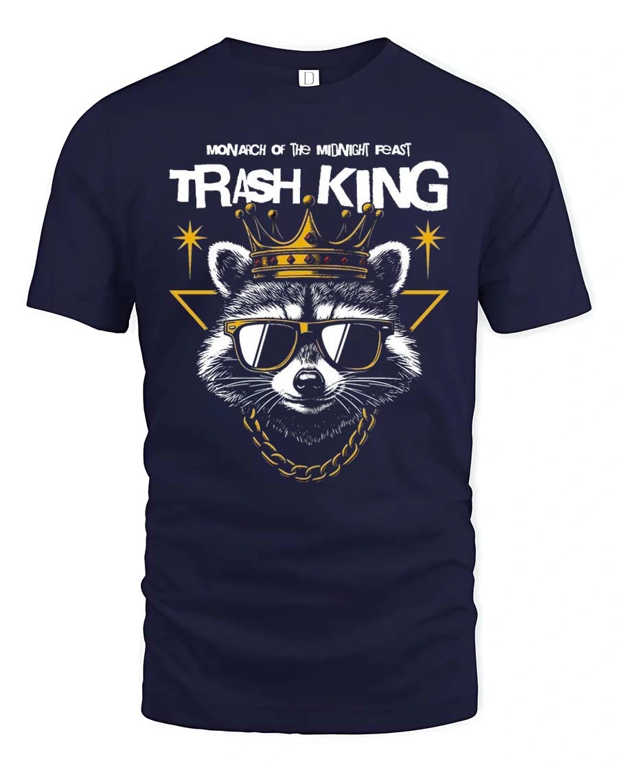 Nocturnal Trash King Raccoon Crown Luxury Graphic Tee - 1 Nocturnal Trash King Raccoon Crown Luxury Graphic Tee - navy t-shirt on white background