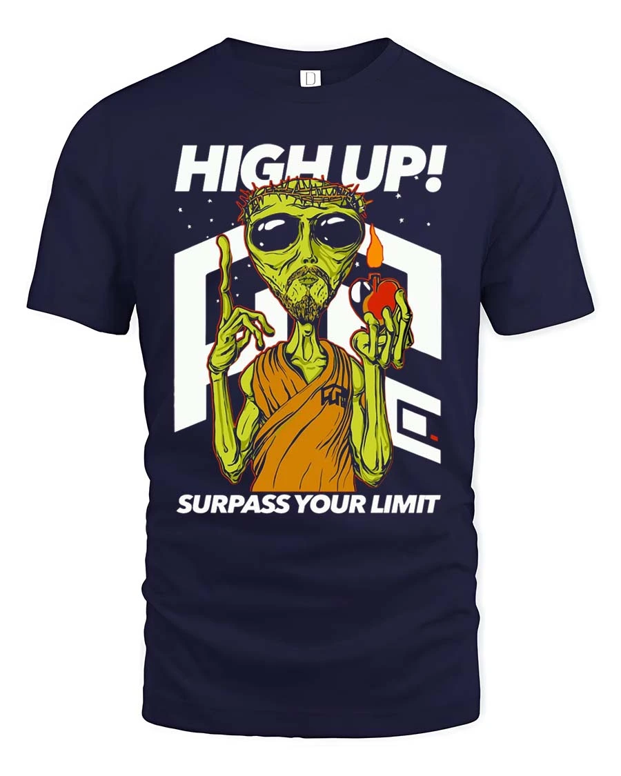 Dynamic High Up Alien Surpass Your Limit Sci Fi Graphic Tee - 1 Dynamic High Up Alien Surpass Your Limit Sci Fi Graphic Tee - navy t-shirt on white background