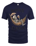 Sarcastic Bone Tired Sleeping Skeleton Hammock Graphic Tee - navy t-shirt on white background
