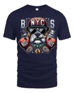 Badass New York City Bulldog Boxing Boss Graphic Tshirt - navy t-shirt on white background