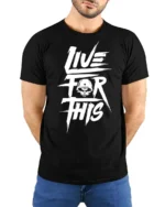 Rugged Live For This Military Skull Helmet Graphic Tee - model wearing black tee with hands behind back