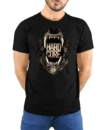 Intense Hardcore Roaring Bear Monster Jaws Graphic Tee - model wearing black tee with hands behind back