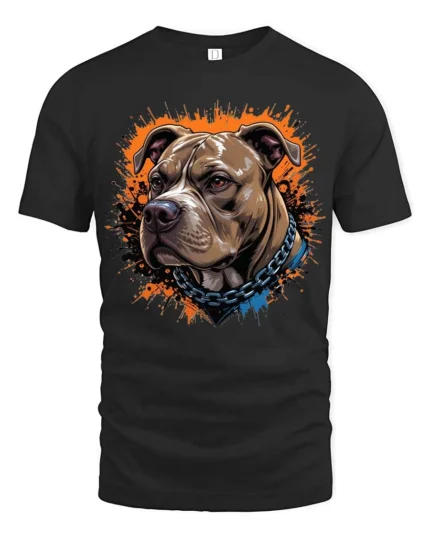 Ferocious Pitbull Portrait Splatter Paint Graphic Tee - black t-shirt on white background