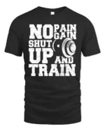 Hardcore Gym Motivation No Pain No Gain Graphic Tee - black t-shirt on white background