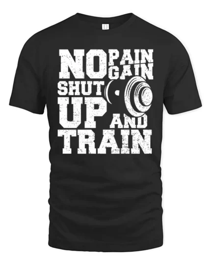 Hardcore Gym Motivation No Pain No Gain Graphic Tee - black t-shirt on white background