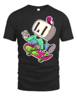 Funky Skater Skeleton Lime Green Jacket Graphic Tee - black t-shirt on white background