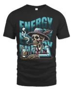 Suave Dapper Skeleton Energy Cocktail Cigar Graphic Tee - black t-shirt on white background