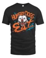 Aggressive Hungry Dogs Eat White Pitbull Splatter Graphic Tee - black t-shirt on white background