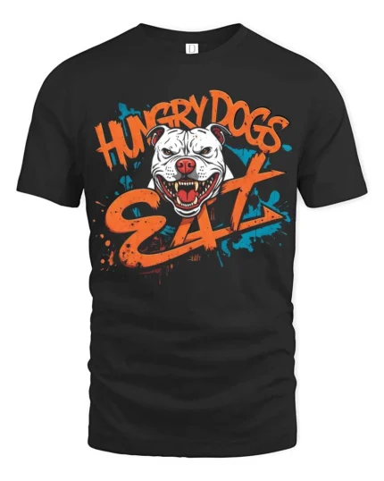 Aggressive Hungry Dogs Eat White Pitbull Splatter Graphic Tee - black t-shirt on white background