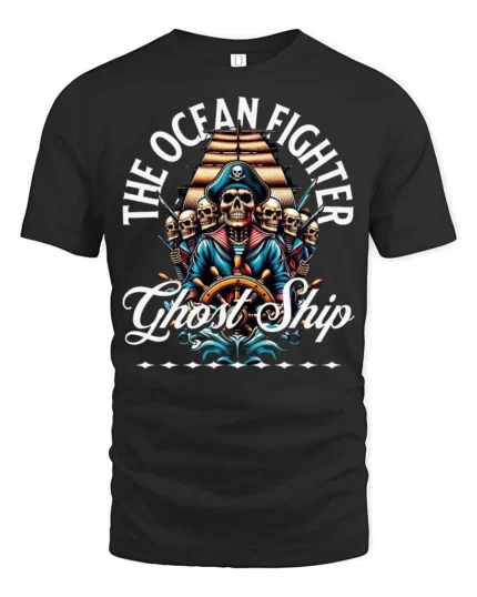 Thrilling The Ocean Fighter Ghost Ship Pirate Crew Tshirt - black t-shirt on white background