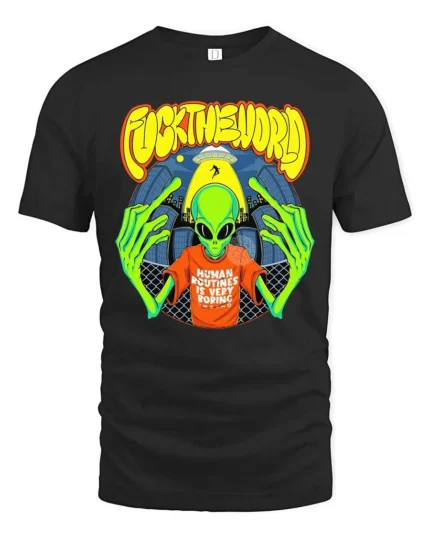 Cheeky Human Routines Are Boring Alien Graphic Tee - black t-shirt on white background