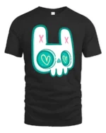 Charming Pastel Goth Bunny Skull Heart Eyes Graphic Tee - black t-shirt on white background