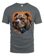 Ferocious Pitbull Portrait Splatter Paint Graphic Tee - gray t-shirt on white background