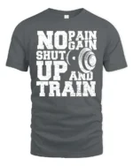 Hardcore Gym Motivation No Pain No Gain Graphic Tee - gray t-shirt on white background