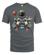 Charming Astronaut Sitting On Car Planet Balloon Tshirt - gray t-shirt on white background