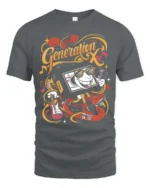 Groovy Generation X Cassette Tape Roller Skate Tshirt - gray t-shirt on white background