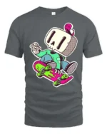 Funky Skater Skeleton Lime Green Jacket Graphic Tee - gray t-shirt on white background