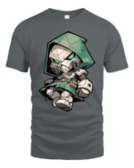 Chibi Doctor Doom Mask Green Hooded Armor Graphic Tee - gray t-shirt on white background