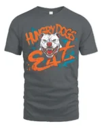 Aggressive Hungry Dogs Eat White Pitbull Splatter Graphic Tee - gray t-shirt on white background