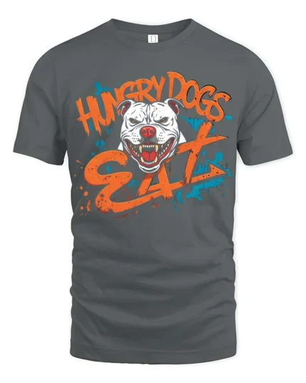 Aggressive Hungry Dogs Eat White Pitbull Splatter Graphic Tee - gray t-shirt on white background