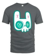 Charming Pastel Goth Bunny Skull Heart Eyes Graphic Tee - gray t-shirt on white background