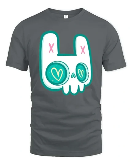 Charming Pastel Goth Bunny Skull Heart Eyes Graphic Tee - gray t-shirt on white background