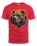 Ferocious Pitbull Portrait Splatter Paint Graphic Tee - red t-shirt on white background