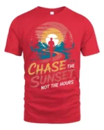 Inspiring Chase The Sunset Outdoor Nature Graphic Tee - red t-shirt on white background