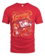 Groovy Generation X Cassette Tape Roller Skate Tshirt - red t-shirt on white background