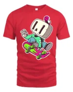 Funky Skater Skeleton Lime Green Jacket Graphic Tee - red t-shirt on white background