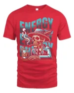 Suave Dapper Skeleton Energy Cocktail Cigar Graphic Tee - red t-shirt on white background