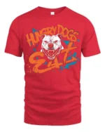 Aggressive Hungry Dogs Eat White Pitbull Splatter Graphic Tee - red t-shirt on white background