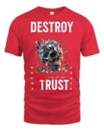 Edgy Destroy My Trust Broken Crystal Skull Gothic Tshirt - red t-shirt on white background