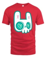 Charming Pastel Goth Bunny Skull Heart Eyes Graphic Tee - red t-shirt on white background