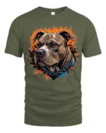 Ferocious Pitbull Portrait Splatter Paint Graphic Tee - military green t-shirt on white background