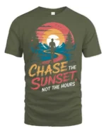 Inspiring Chase The Sunset Outdoor Nature Graphic Tee - military green t-shirt on white background