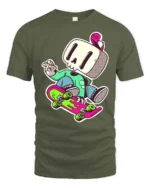 Funky Skater Skeleton Lime Green Jacket Graphic Tee - military green t-shirt on white background