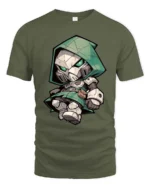 Chibi Doctor Doom Mask Green Hooded Armor Graphic Tee - military green t-shirt on white background