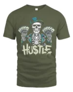 Opulent Hustle Millionaire Skeleton Top Hat Soft Tshirt - military green t-shirt on white background
