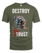 Edgy Destroy My Trust Broken Crystal Skull Gothic Tshirt - military green t-shirt on white background