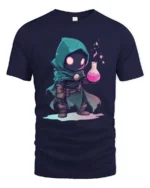 Enchanting Miniature Alchemist Hooded Rogue Magic Graphic Tee - navy t-shirt on white background