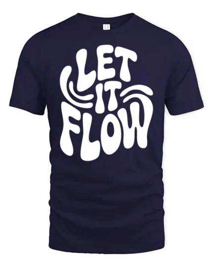 Groovy Let It Flow White Bubble Text Retro Graphic Tee - navy t-shirt on white background
