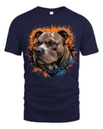 Ferocious Pitbull Portrait Splatter Paint Graphic Tee - navy t-shirt on white background