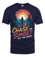 Inspiring Chase The Sunset Outdoor Nature Graphic Tee - navy t-shirt on white background