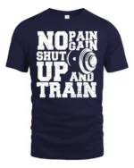 Hardcore Gym Motivation No Pain No Gain Graphic Tee - navy t-shirt on white background