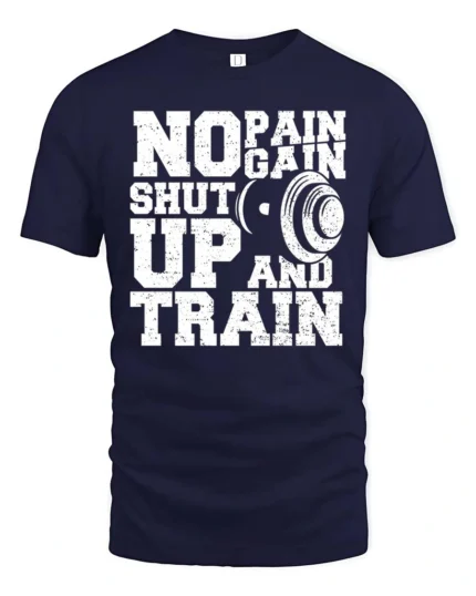 Hardcore Gym Motivation No Pain No Gain Graphic Tee - navy t-shirt on white background