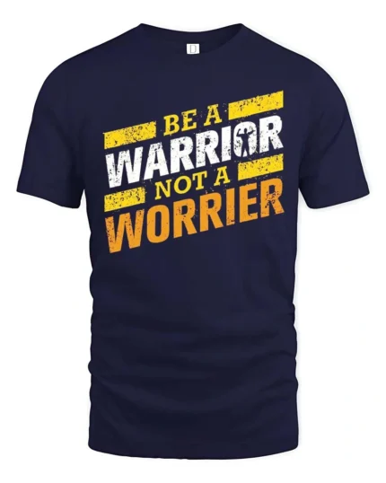 Motivating Be A Warrior Not A Worrier Workout Graphic Tee - navy t-shirt on white background